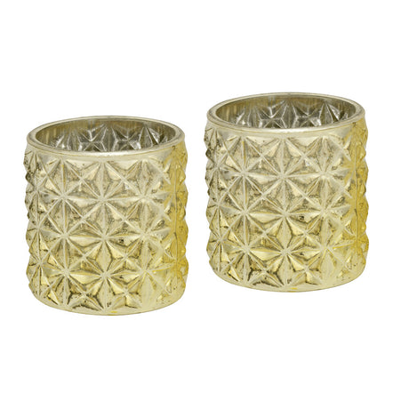 Decorative Cylindrical Glass Votive Set of 2 (Gold)