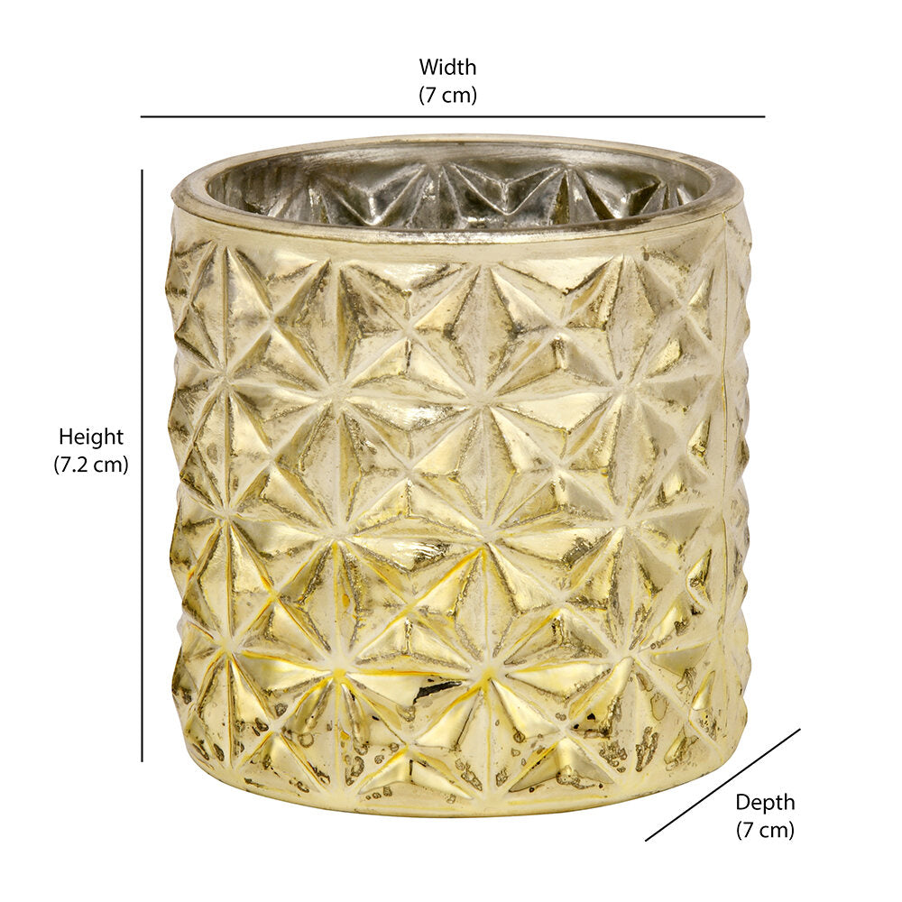 Decorative Cylindrical Glass Votive Set of 2 (Gold)