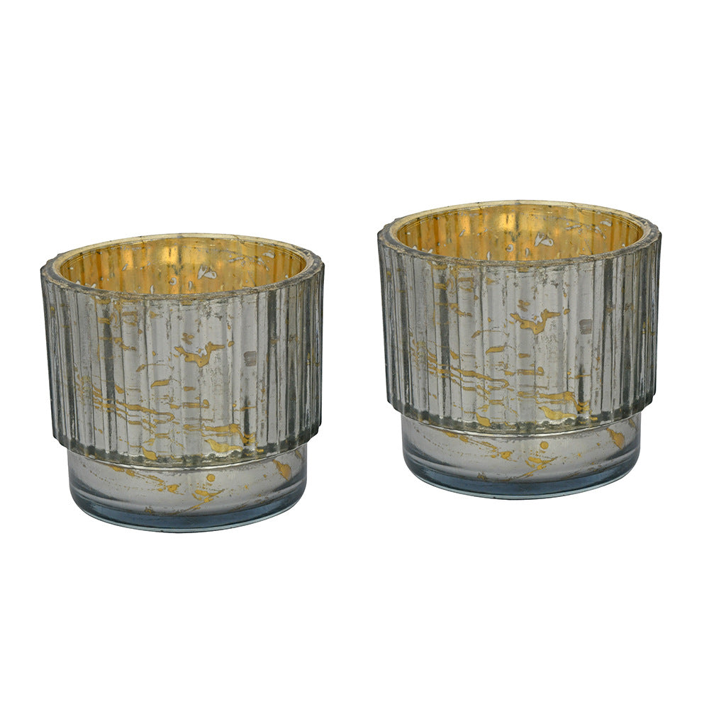 Decorative Fluted Glass Votive Set of 2 (Grey)