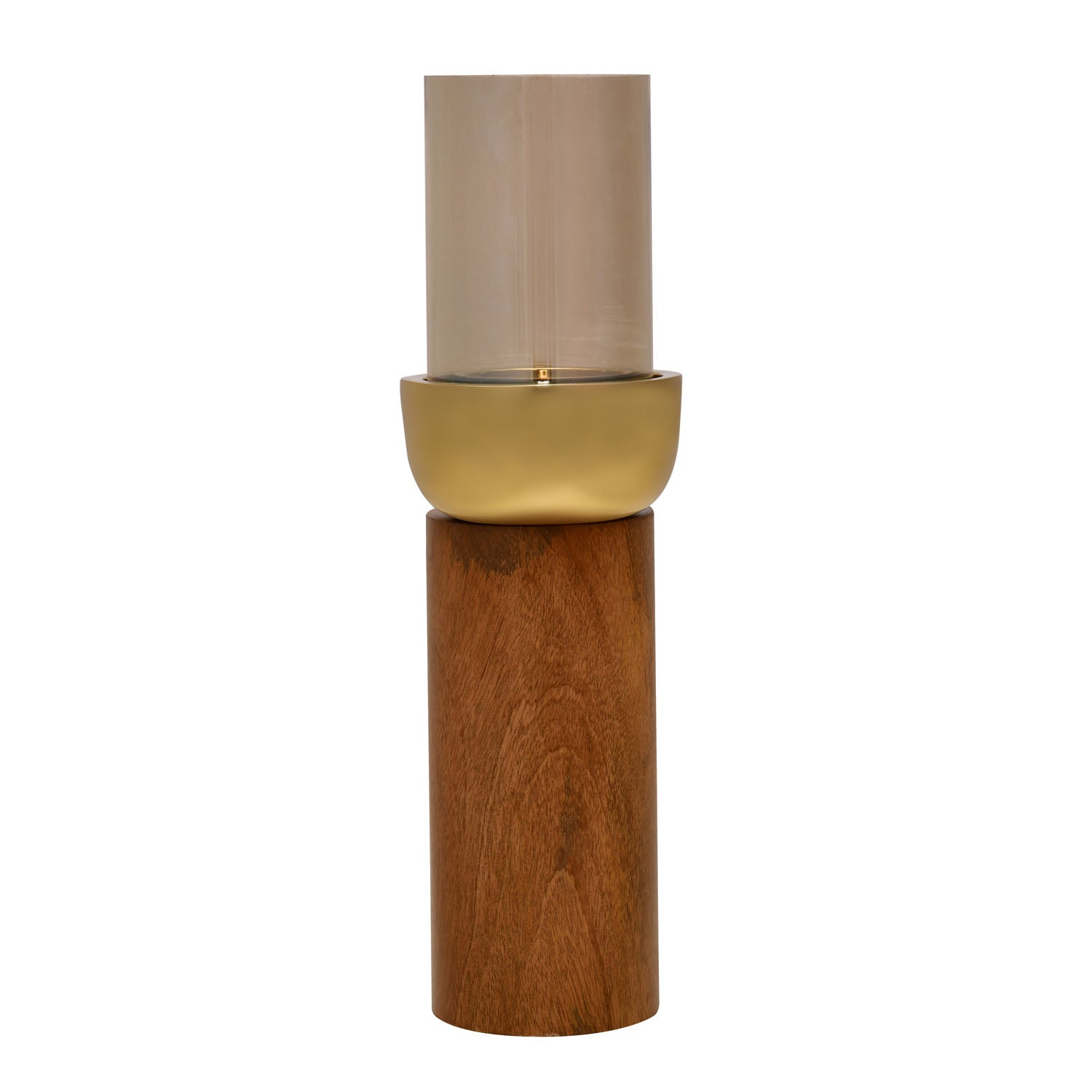 Decorative Wooden & Glass Candle Holder (Gold & Brown)