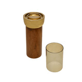 Decorative Wooden & Glass Candle Holder (Gold & Brown)