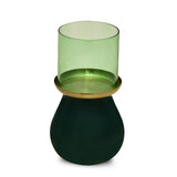 Decorative Oval Base Metal & Glass Candle Holder (Green)