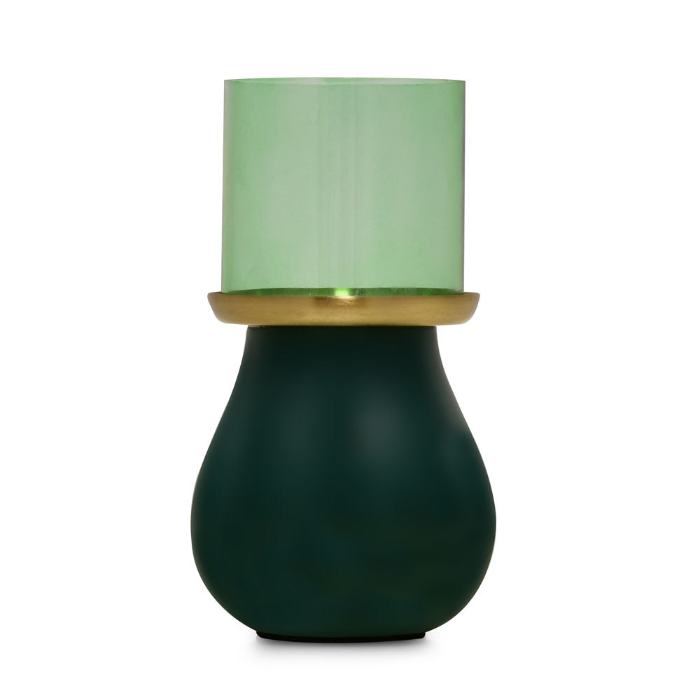 Decorative Oval Base Metal & Glass Candle Holder (Green)