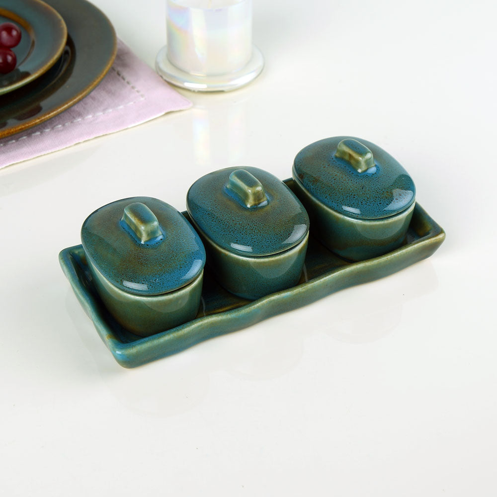 Glaze Stoneware Condiment Containers Set of 3 (Moss Green)