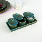 Glaze Stoneware Condiment Containers Set of 3 (Moss Green)