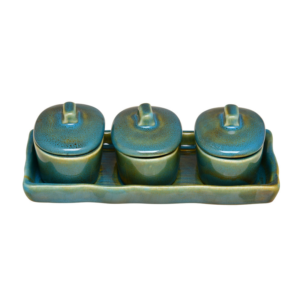 Glaze Stoneware Condiment Containers Set of 3 (Moss Green)