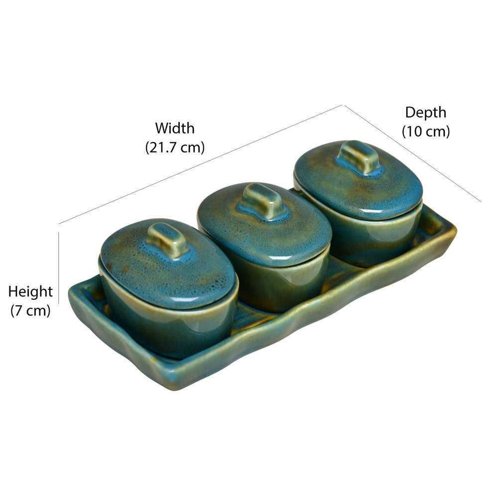 Glaze Stoneware Condiment Containers Set of 3 (Moss Green)