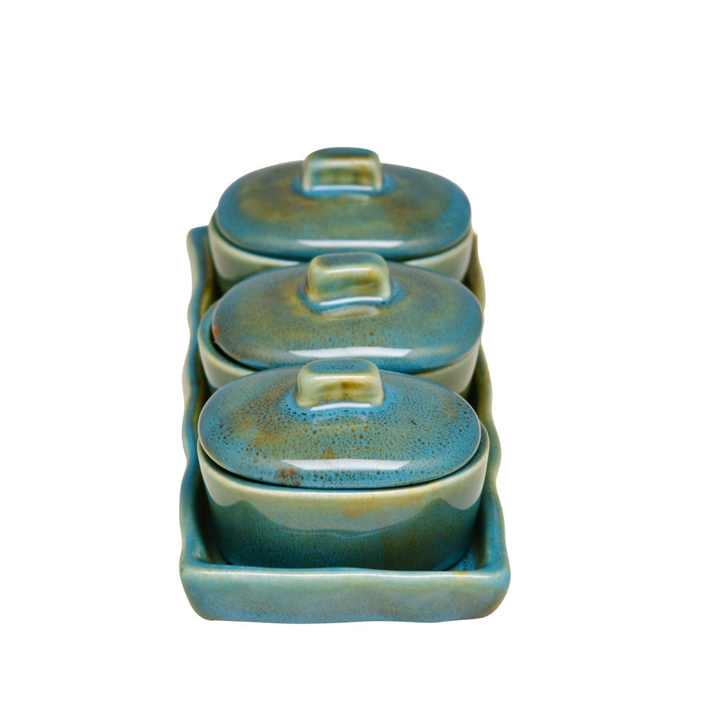 Glaze Stoneware Condiment Containers Set of 3 (Moss Green)