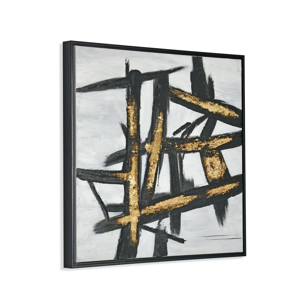 Criss Cross Design Canvas Wall Painting (Black & Gold)