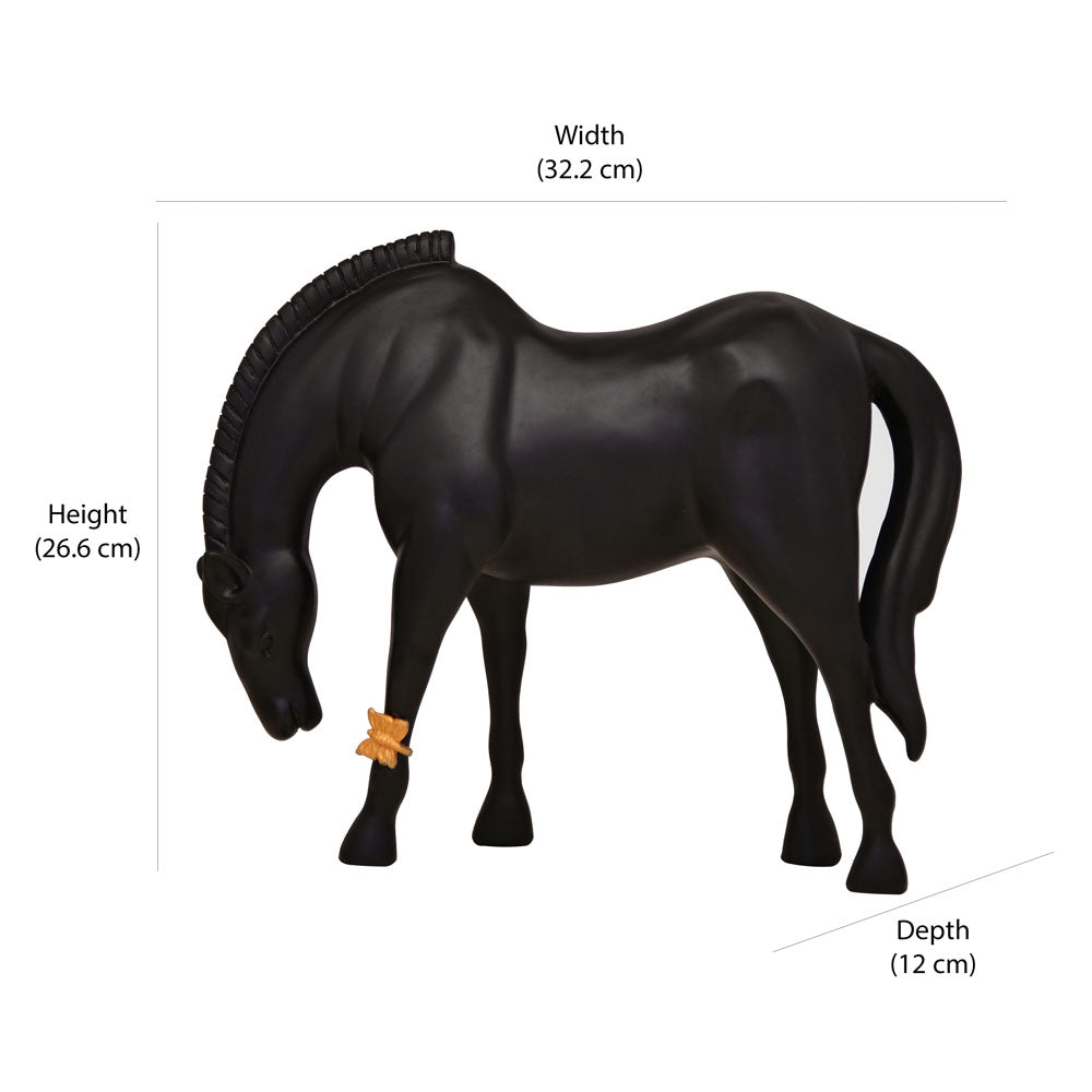 Horse with Butterfly Polyresin Showpiece (Black)