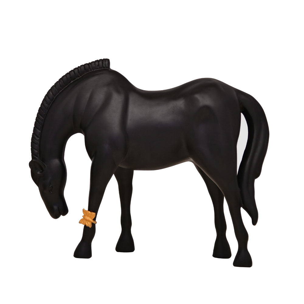 Horse with Butterfly Polyresin Showpiece (Black)