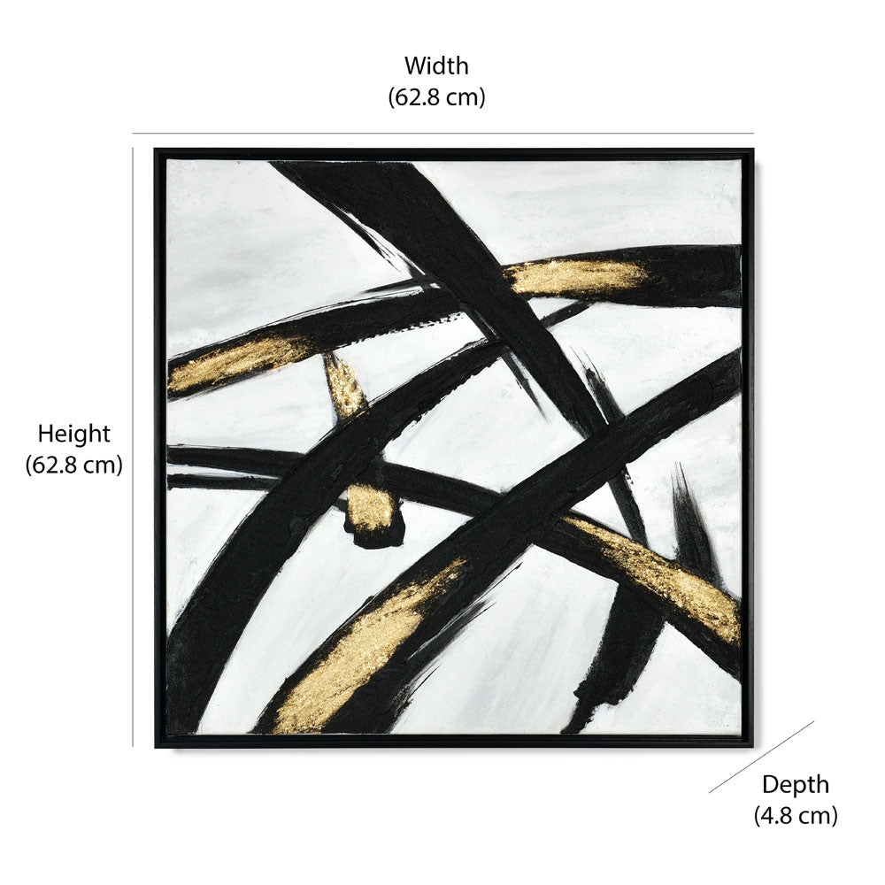 Criss Cross Design Canvas Wall Painting (Black & Gold)