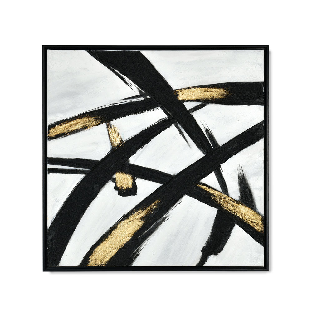 Criss Cross Design Canvas Wall Painting (Black & Gold)