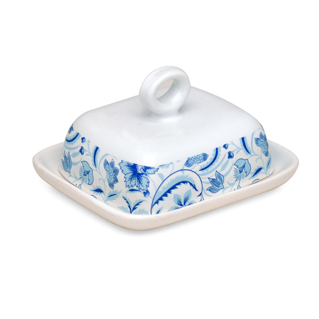 Floral Stoneware Butter Dish (Blue)