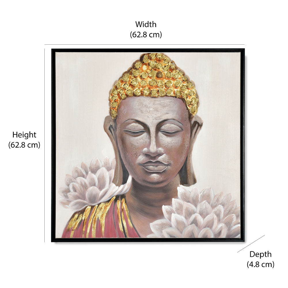 Buddha With Flower Canvas Wall Painting (Multicolor)