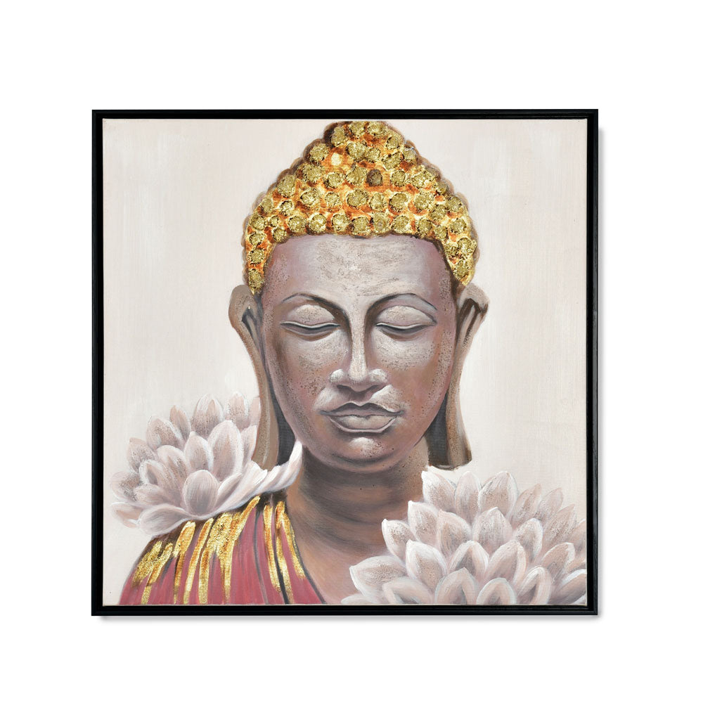 Buddha With Flower Canvas Wall Painting (Multicolor)