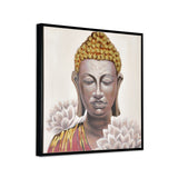 Buddha With Flower Canvas Wall Painting (Multicolor)