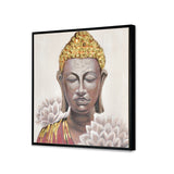 Buddha With Flower Canvas Wall Painting (Multicolor)