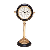 Round Dial Metal Table Clock On Stand (Black & Gold)