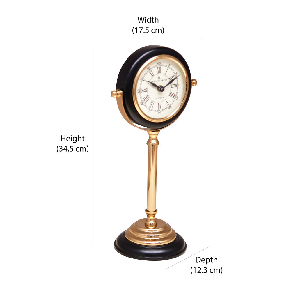 Round Dial Metal Table Clock On Stand (Black & Gold)