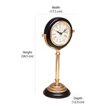 Round Dial Metal Table Clock On Stand (Black & Gold)