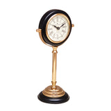 Round Dial Metal Table Clock On Stand (Black & Gold)