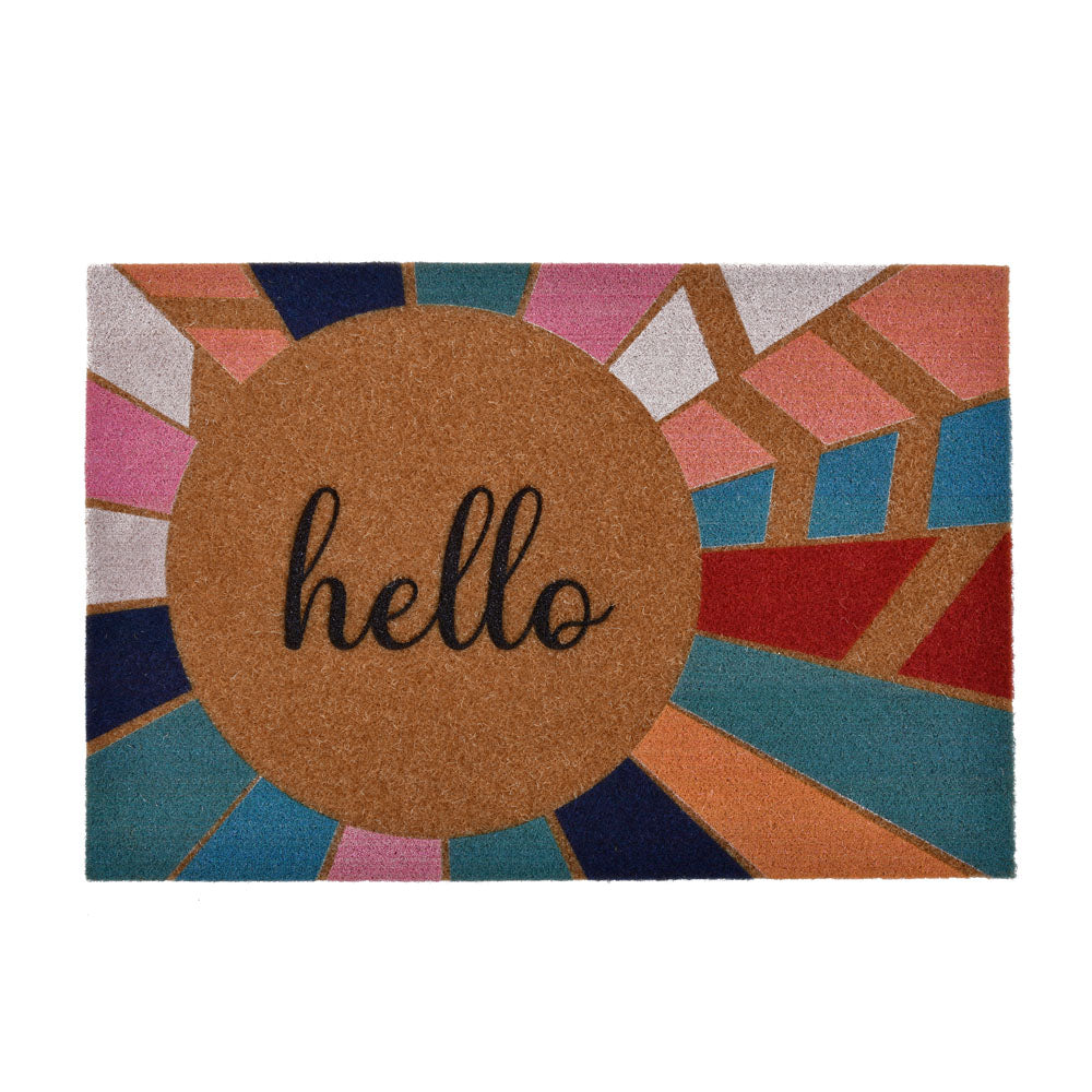 Abstract Hello Printed Polyester 16' x 24' Anti-Slip Door Mat (Multicolor)