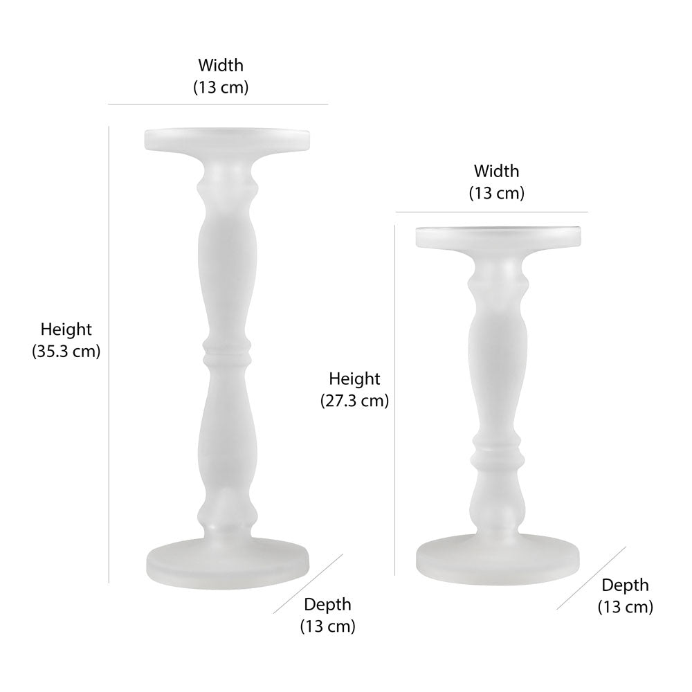 Decorative Frosted Glass Candle Holder Set of 2 (White)