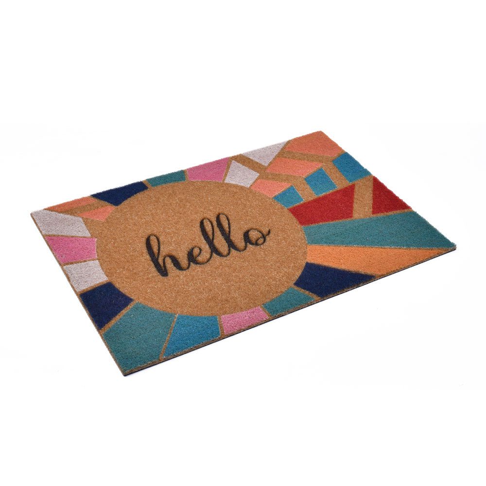 Abstract Hello Printed Polyester 16' x 24' Anti-Slip Door Mat (Multicolor)