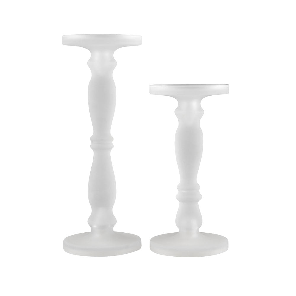 Decorative Frosted Glass Candle Holder Set of 2 (White)