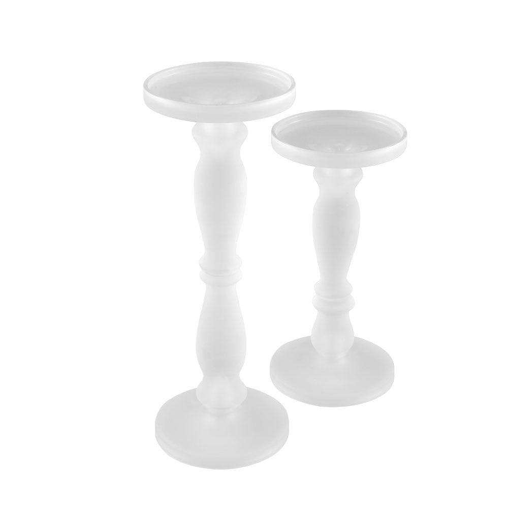 Decorative Frosted Glass Candle Holder Set of 2 (White)