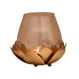 Decorative Lotus Metal & Glass Votive Candle Holder (Gold)