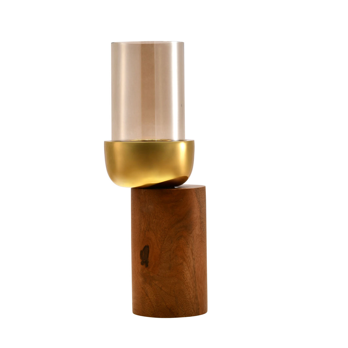 Decorative Wooden & Glass Candle Holder (Gold & Brown)