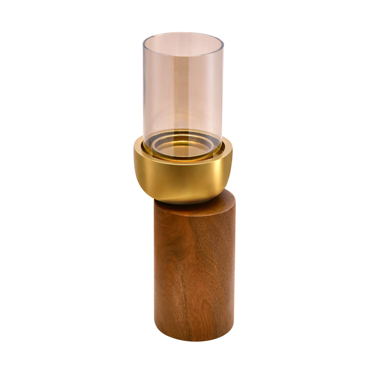 Decorative Wooden & Glass Candle Holder (Gold & Brown)