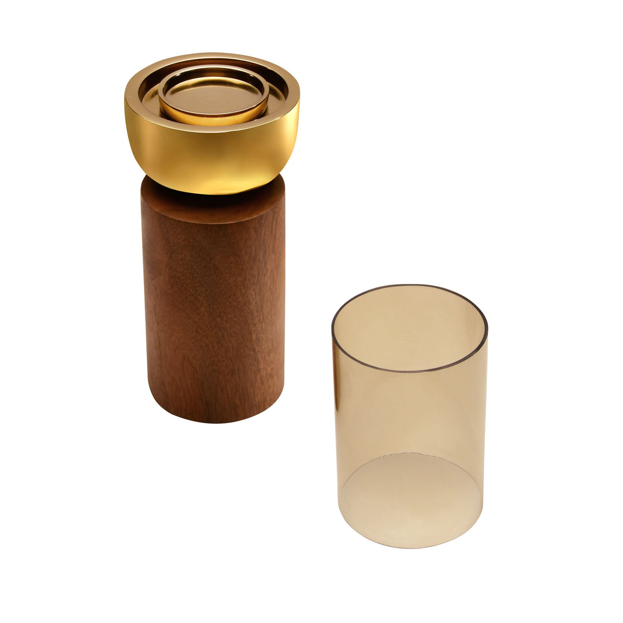 Decorative Wooden & Glass Candle Holder (Gold & Brown)