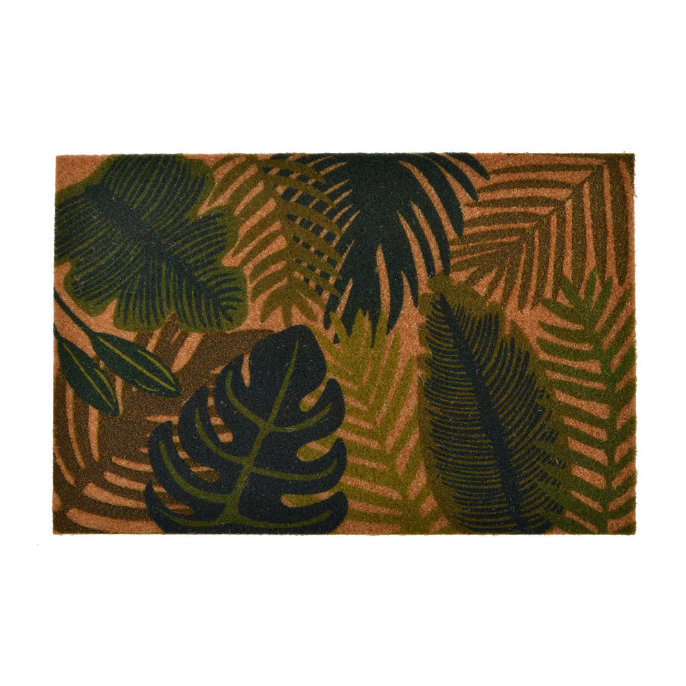 Tropical Leaves Design Polyester 16" x 24" Anti-Slip Door Mat (Green)