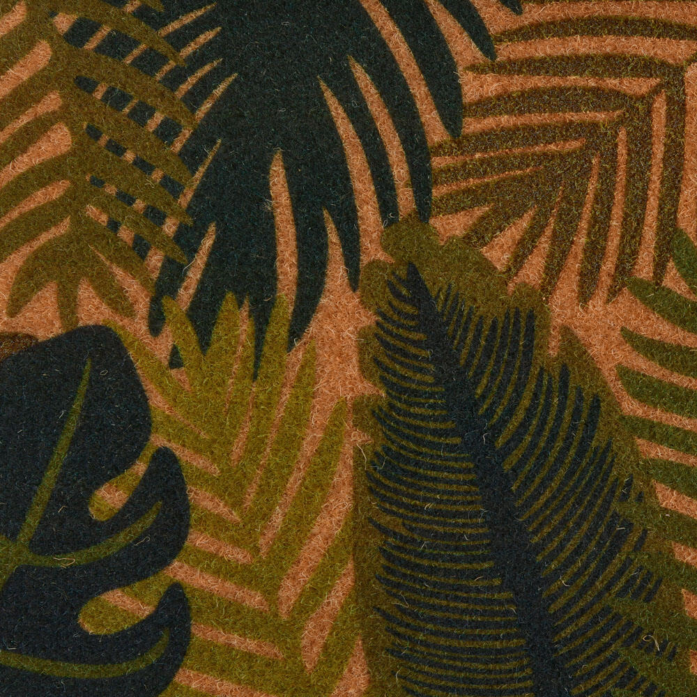 Tropical Leaves Design Polyester 16" x 24" Anti-Slip Door Mat (Green)