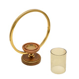 Decorative Circular Ring Wooden & Glass Candle Holder (Small, Gold & Brown)