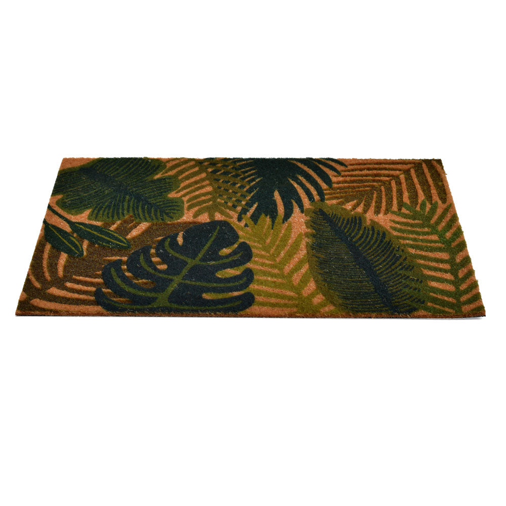 Tropical Leaves Design Polyester 16" x 24" Anti-Slip Door Mat (Green)