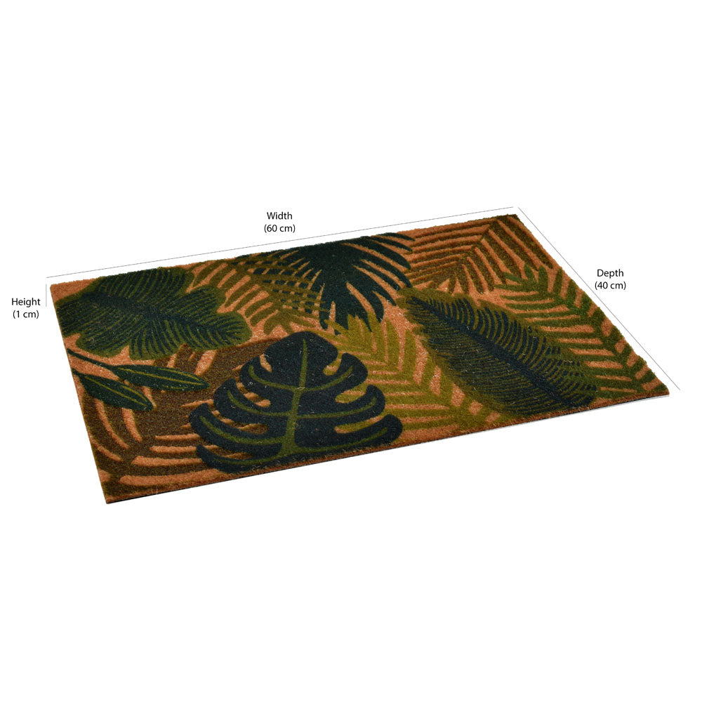 Tropical Leaves Design Polyester 16" x 24" Anti-Slip Door Mat (Green)