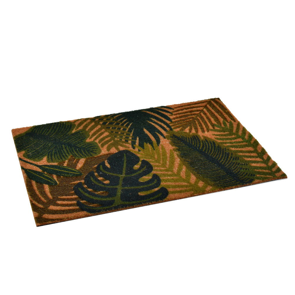 Tropical Leaves Design Polyester 16" x 24" Anti-Slip Door Mat (Green)