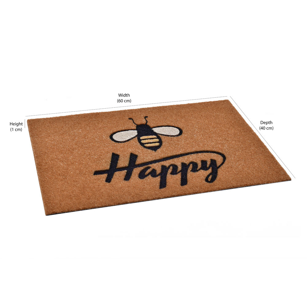 Bee Happy Printed Polyester 16" x 24" Anti-Slip Door Mat (Brown)