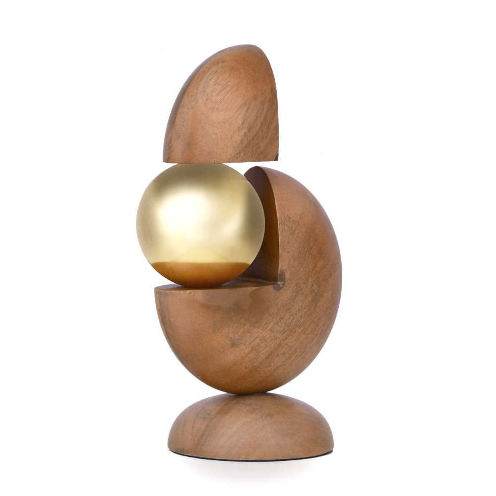 Abstract Wooden and Steel Table Decor Showpiece (Gold & Brown)