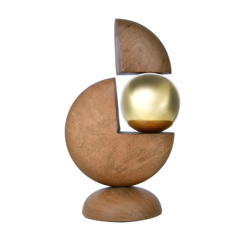 Abstract Wooden and Steel Table Decor Showpiece (Gold & Brown)