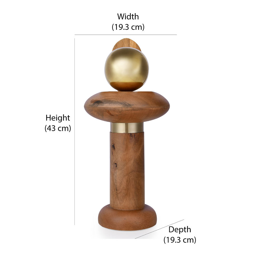 Ball On Pillar Table Decor Showpiece (Large, Brown & Gold)