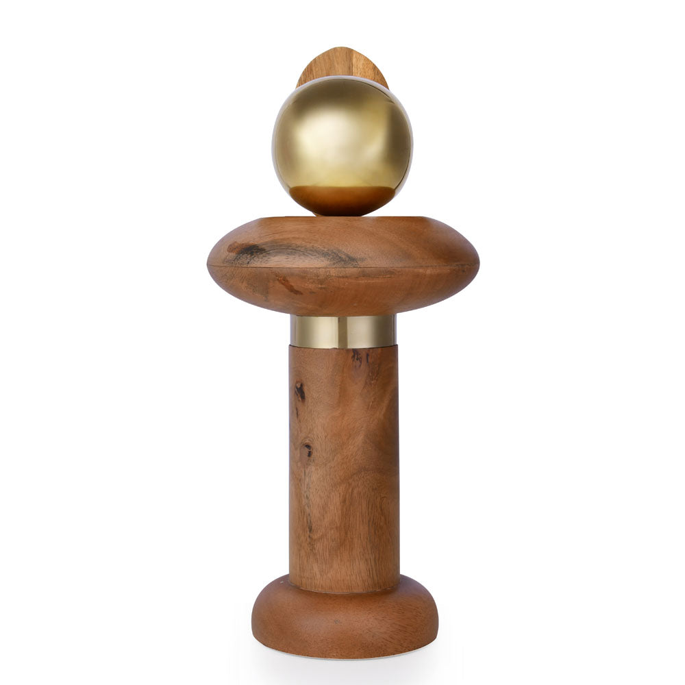 Ball On Pillar Table Decor Showpiece (Large, Brown & Gold)