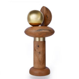 Ball On Pillar Table Decor Showpiece (Small, Brown & Gold)