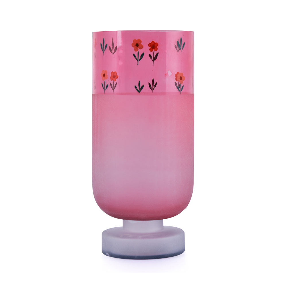 Hand-Painted Floral Frost Small Glass Vase (Pink)