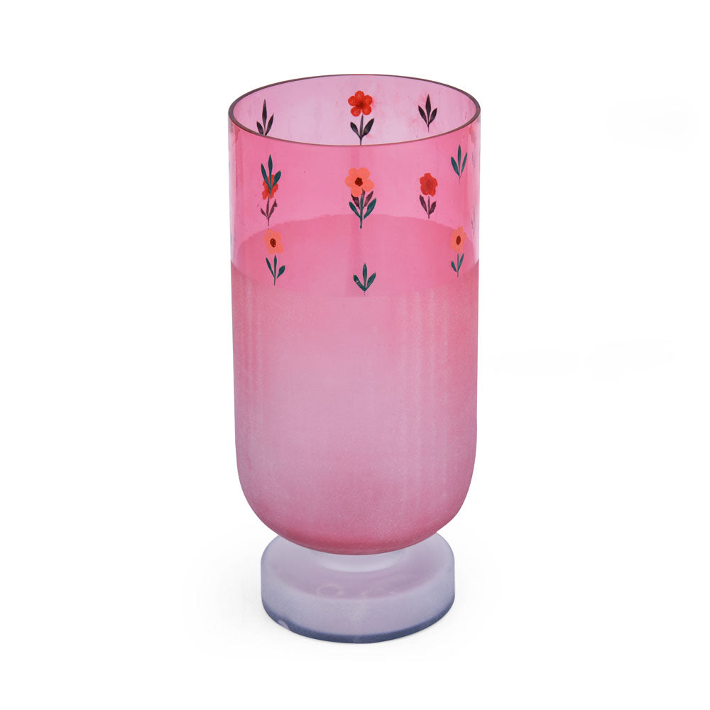 Hand-Painted Floral Frost Small Glass Vase (Pink)