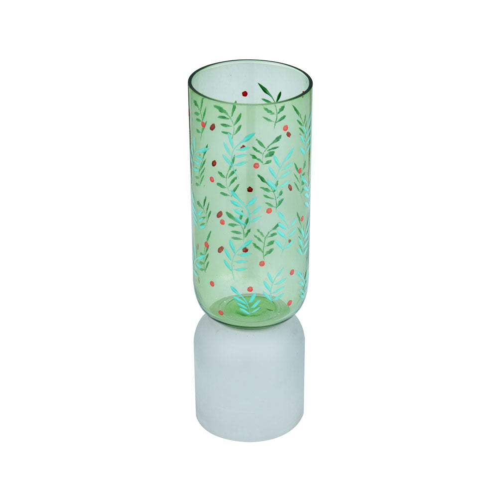 Hand-Painted Dual Arch Leaf Design Large Glass Vase (Green)